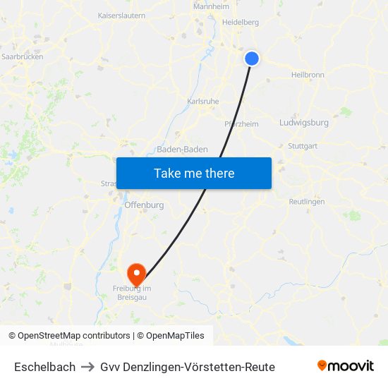 Eschelbach to Gvv Denzlingen-Vörstetten-Reute map