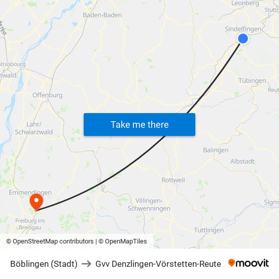 Böblingen (Stadt) to Gvv Denzlingen-Vörstetten-Reute map