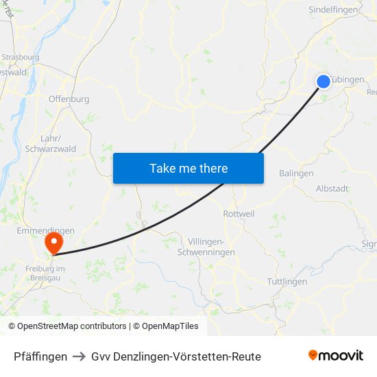 Pfäffingen to Gvv Denzlingen-Vörstetten-Reute map