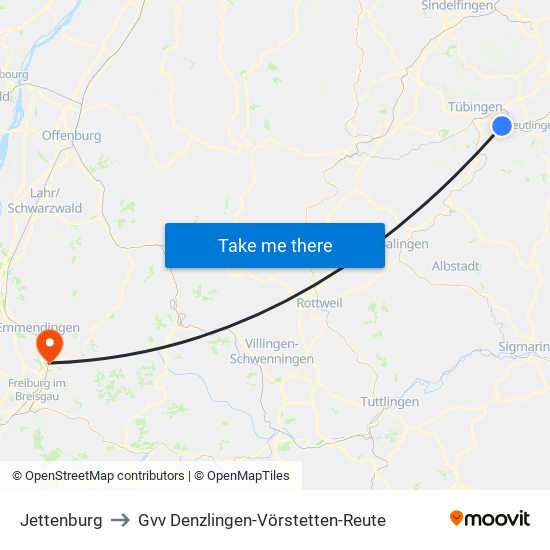 Jettenburg to Gvv Denzlingen-Vörstetten-Reute map