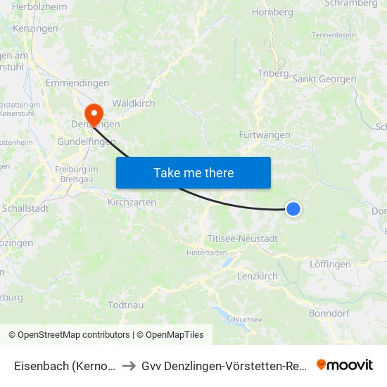 Eisenbach (Kernort) to Gvv Denzlingen-Vörstetten-Reute map