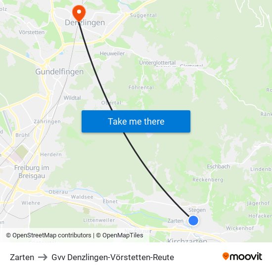 Zarten to Gvv Denzlingen-Vörstetten-Reute map