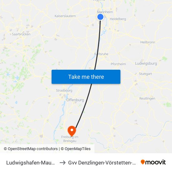 Ludwigshafen-Maudach to Gvv Denzlingen-Vörstetten-Reute map