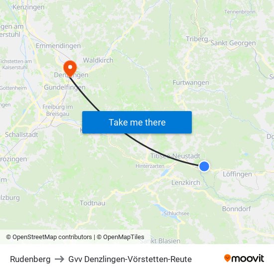 Rudenberg to Gvv Denzlingen-Vörstetten-Reute map