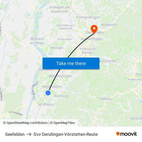 Seefelden to Gvv Denzlingen-Vörstetten-Reute map