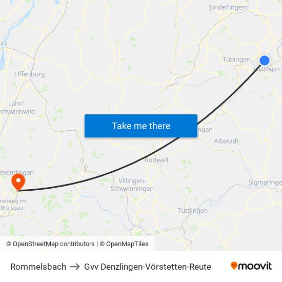 Rommelsbach to Gvv Denzlingen-Vörstetten-Reute map