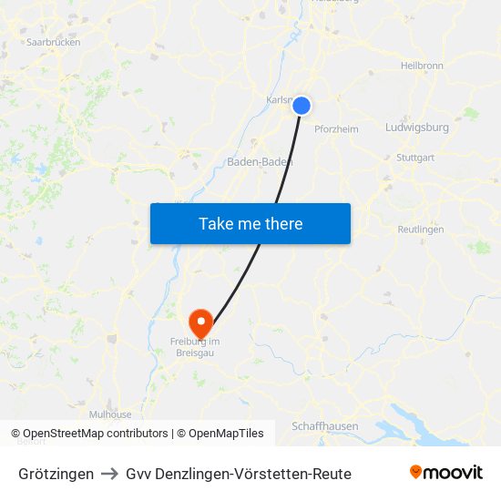 Grötzingen to Gvv Denzlingen-Vörstetten-Reute map