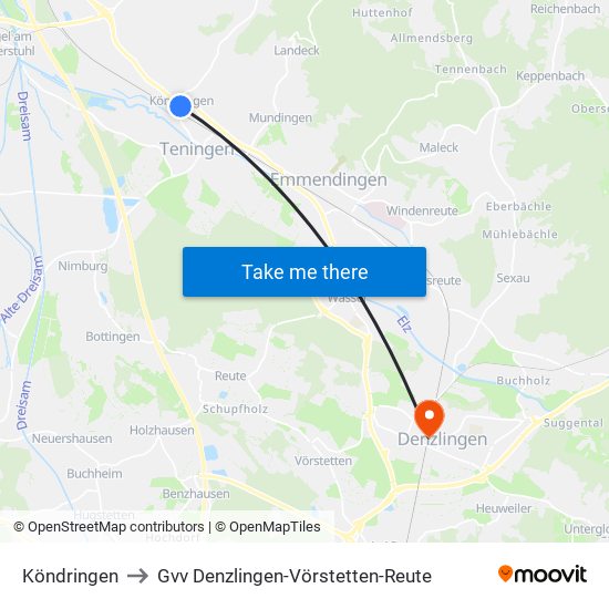 Köndringen to Gvv Denzlingen-Vörstetten-Reute map