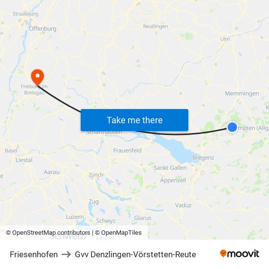 Friesenhofen to Gvv Denzlingen-Vörstetten-Reute map