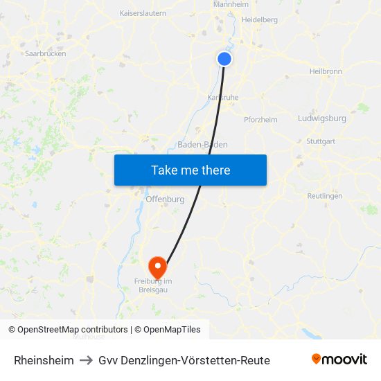 Rheinsheim to Gvv Denzlingen-Vörstetten-Reute map