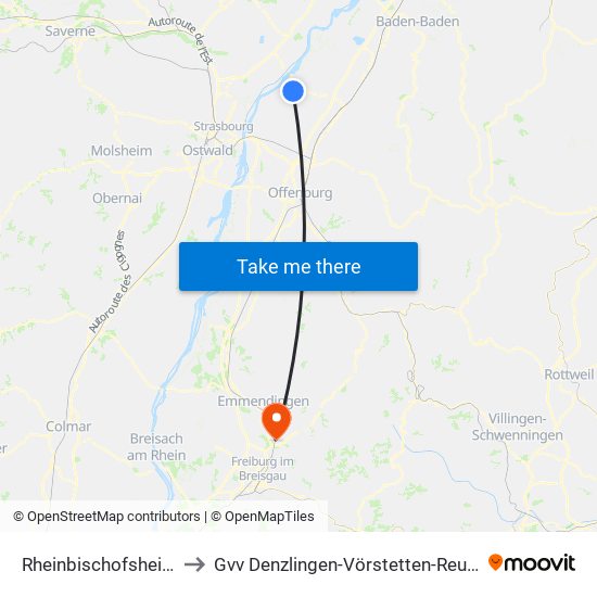 Rheinbischofsheim to Gvv Denzlingen-Vörstetten-Reute map