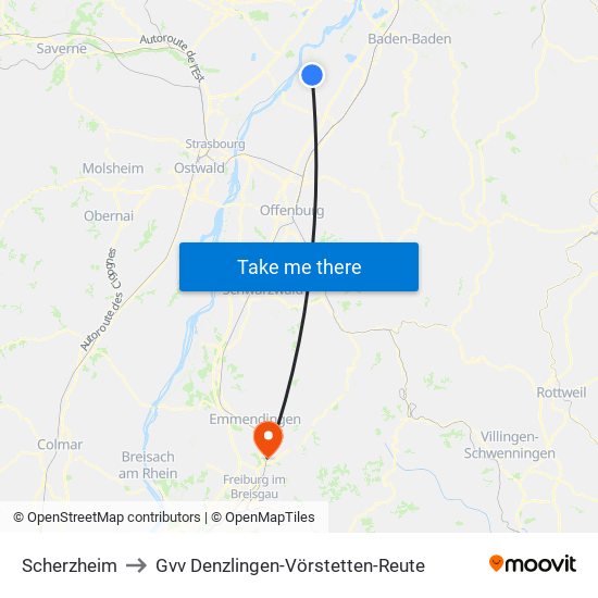 Scherzheim to Gvv Denzlingen-Vörstetten-Reute map