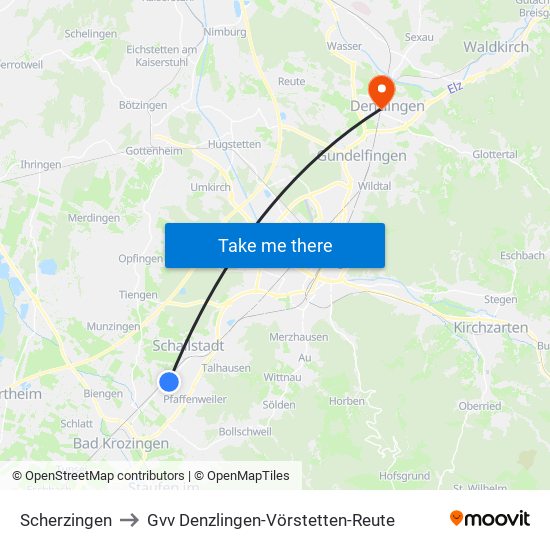 Scherzingen to Gvv Denzlingen-Vörstetten-Reute map