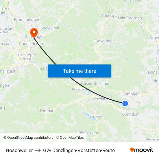 Göschweiler to Gvv Denzlingen-Vörstetten-Reute map