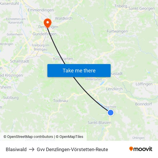 Blasiwald to Gvv Denzlingen-Vörstetten-Reute map