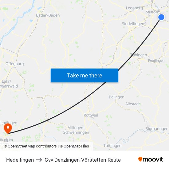 Hedelfingen to Gvv Denzlingen-Vörstetten-Reute map