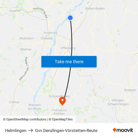 Helmlingen to Gvv Denzlingen-Vörstetten-Reute map