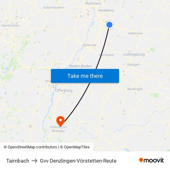 Tairnbach to Gvv Denzlingen-Vörstetten-Reute map