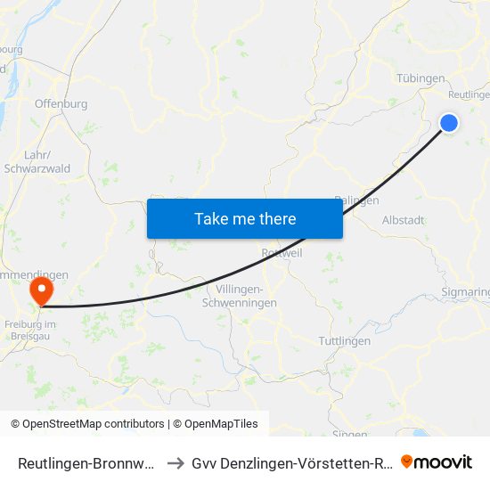 Reutlingen-Bronnweiler to Gvv Denzlingen-Vörstetten-Reute map