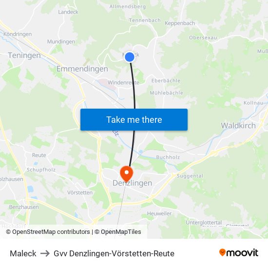 Maleck to Gvv Denzlingen-Vörstetten-Reute map