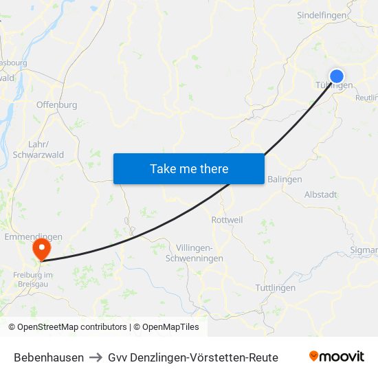 Bebenhausen to Gvv Denzlingen-Vörstetten-Reute map