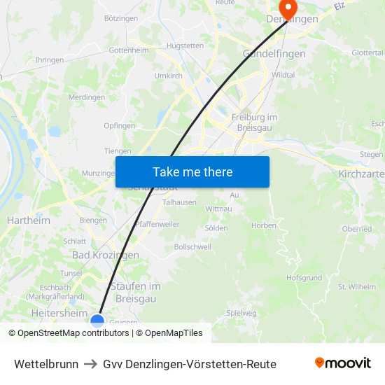 Wettelbrunn to Gvv Denzlingen-Vörstetten-Reute map