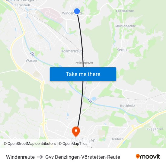 Windenreute to Gvv Denzlingen-Vörstetten-Reute map