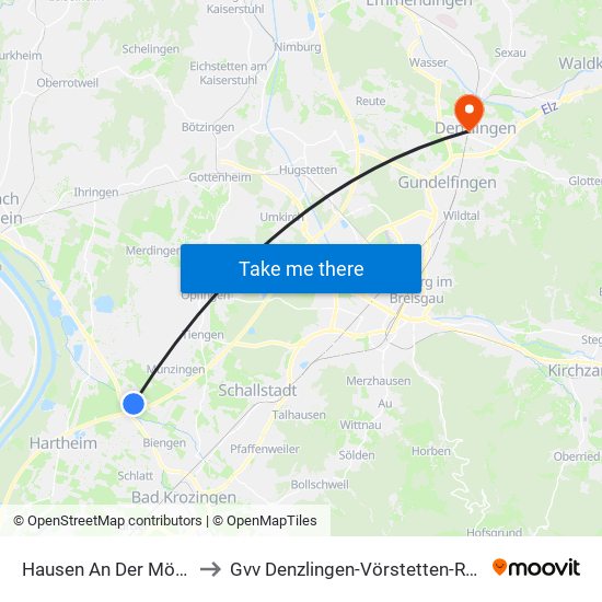 Hausen An Der Möhlin to Gvv Denzlingen-Vörstetten-Reute map