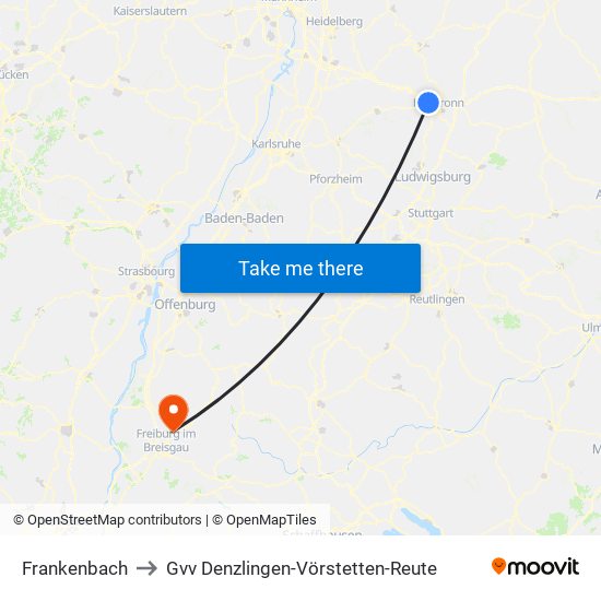 Frankenbach to Gvv Denzlingen-Vörstetten-Reute map