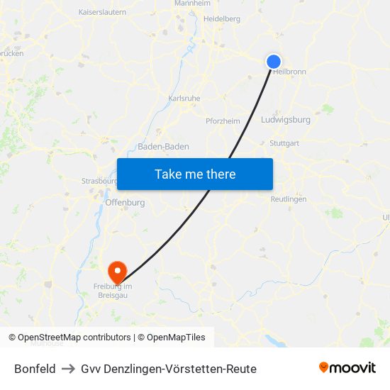 Bonfeld to Gvv Denzlingen-Vörstetten-Reute map