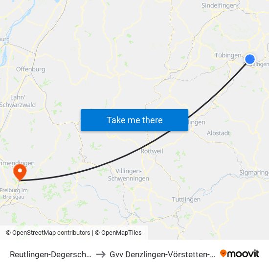 Reutlingen-Degerschlacht to Gvv Denzlingen-Vörstetten-Reute map