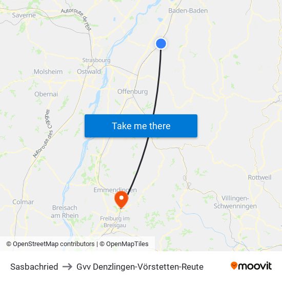 Sasbachried to Gvv Denzlingen-Vörstetten-Reute map