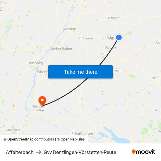 Affalterbach to Gvv Denzlingen-Vörstetten-Reute map