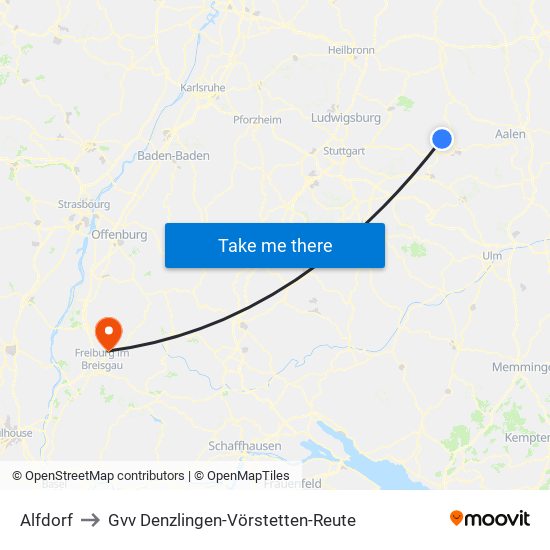 Alfdorf to Gvv Denzlingen-Vörstetten-Reute map