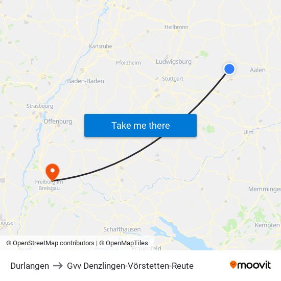 Durlangen to Gvv Denzlingen-Vörstetten-Reute map