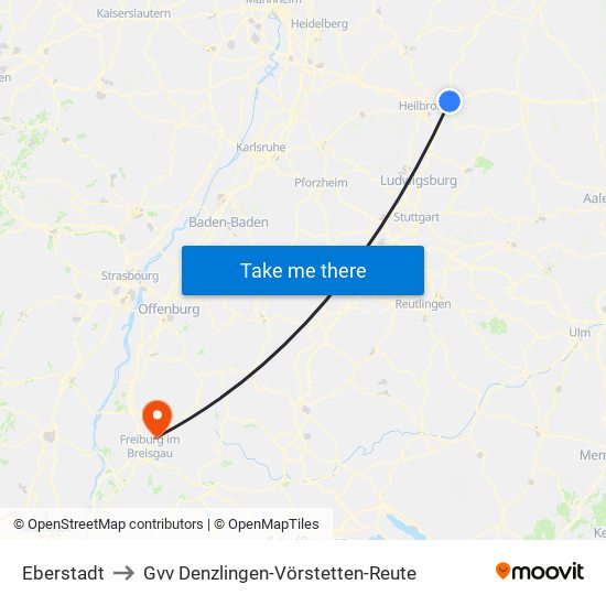 Eberstadt to Gvv Denzlingen-Vörstetten-Reute map