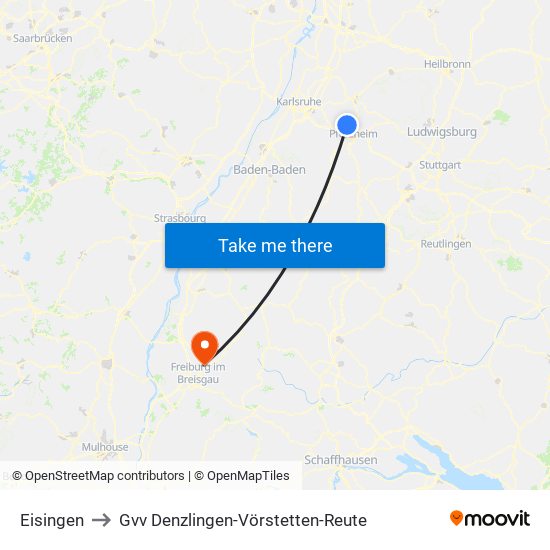 Eisingen to Gvv Denzlingen-Vörstetten-Reute map