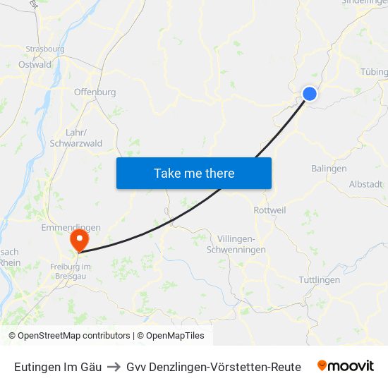 Eutingen Im Gäu to Gvv Denzlingen-Vörstetten-Reute map