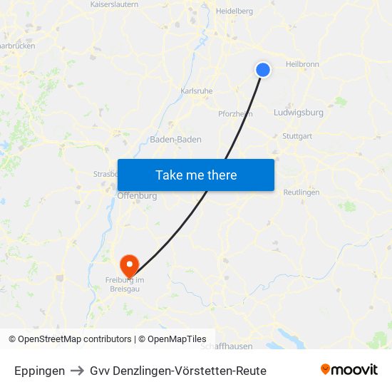 Eppingen to Gvv Denzlingen-Vörstetten-Reute map