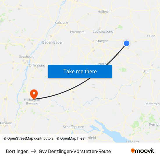 Börtlingen to Gvv Denzlingen-Vörstetten-Reute map