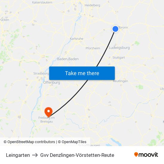 Leingarten to Gvv Denzlingen-Vörstetten-Reute map