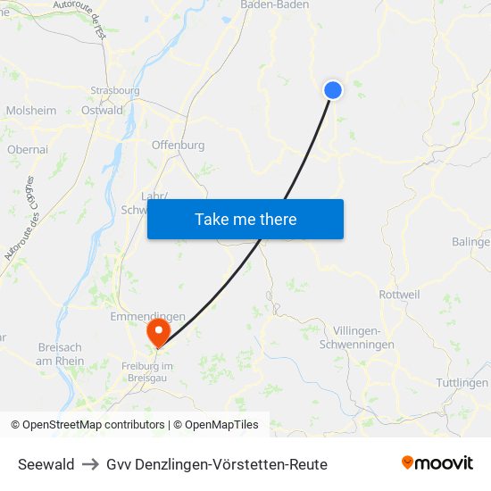 Seewald to Gvv Denzlingen-Vörstetten-Reute map