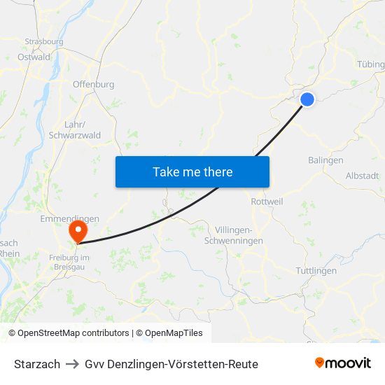 Starzach to Gvv Denzlingen-Vörstetten-Reute map