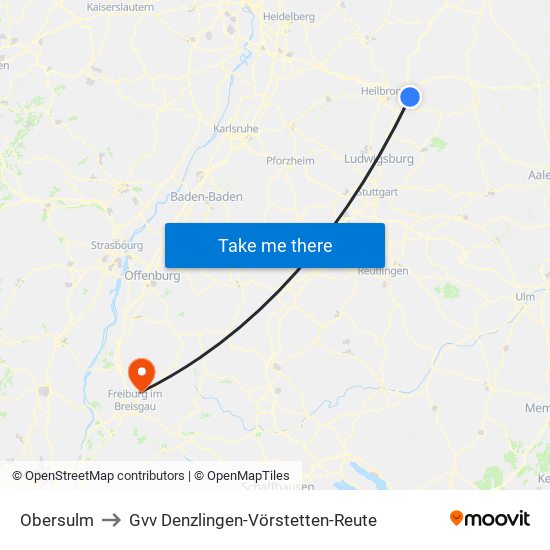 Obersulm to Gvv Denzlingen-Vörstetten-Reute map