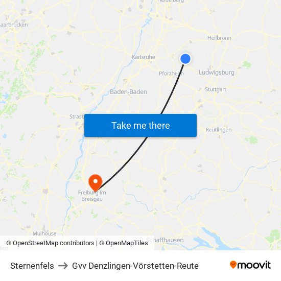 Sternenfels to Gvv Denzlingen-Vörstetten-Reute map