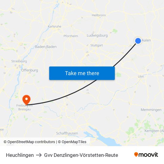 Heuchlingen to Gvv Denzlingen-Vörstetten-Reute map