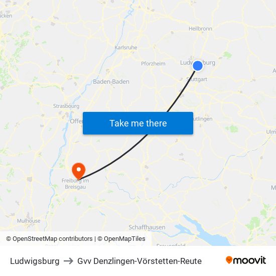 Ludwigsburg to Gvv Denzlingen-Vörstetten-Reute map