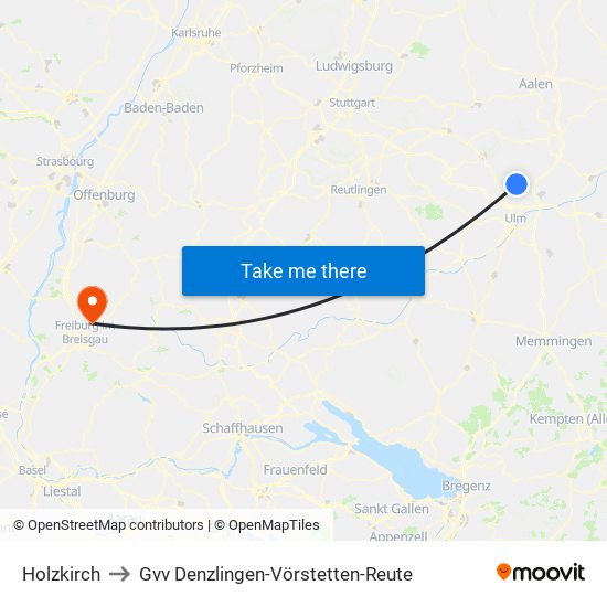 Holzkirch to Gvv Denzlingen-Vörstetten-Reute map