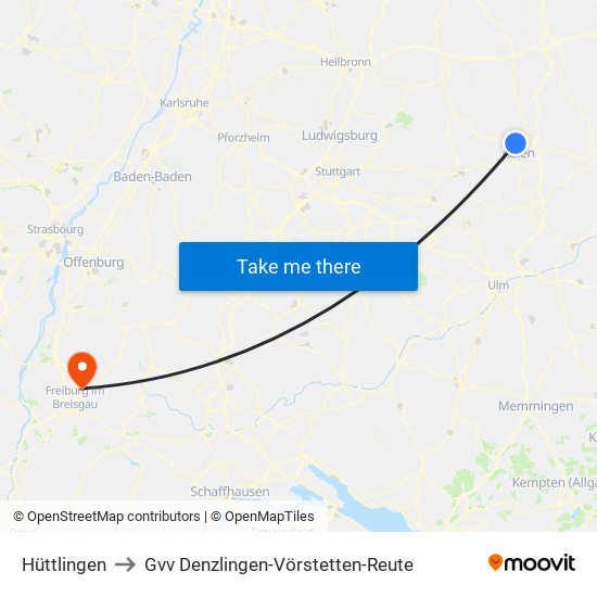 Hüttlingen to Gvv Denzlingen-Vörstetten-Reute map