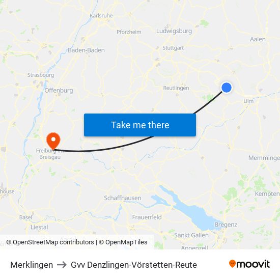 Merklingen to Gvv Denzlingen-Vörstetten-Reute map